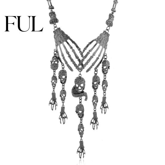 Rock Music Festival Necklace Skeleton Hand Skull Necklace, Gothic Choker Vintage Unique Charm Jewelry Punk for Women Halloween Outfit, Goth-Themed