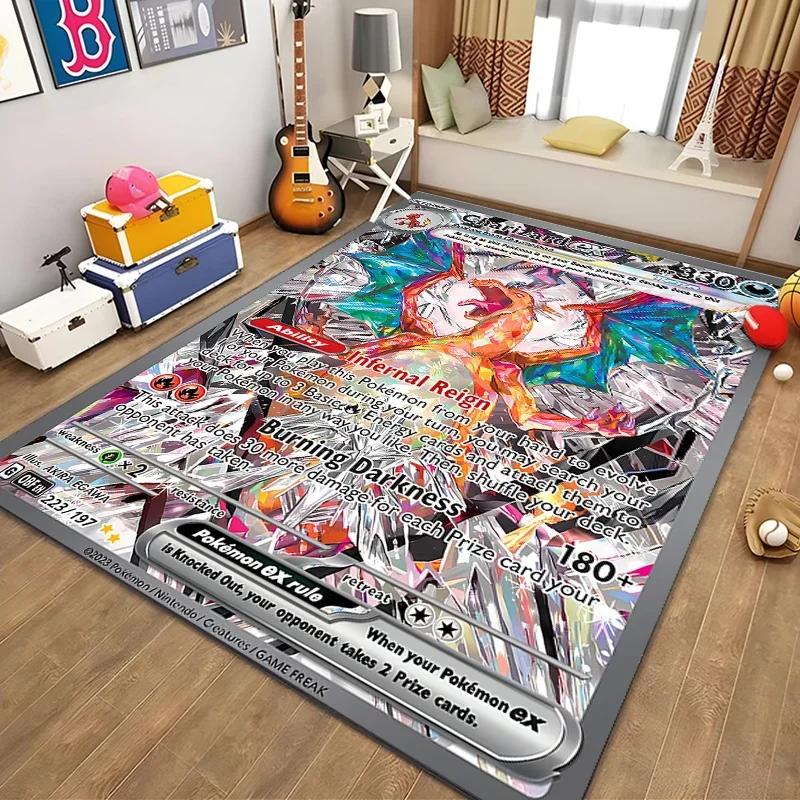 Japanese Anime Pokemon Charizard Card Pattern Rug for Bedroom Living Room Non-slip Exquisite Home Decor,Washable Rug Potdemiel