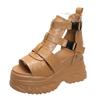 Sandali da donna in pelle PU alla moda, stile retrò, nuovi stivaletti estivi fatti a mano, con plateau, lacci traforati, comodi sandali casual