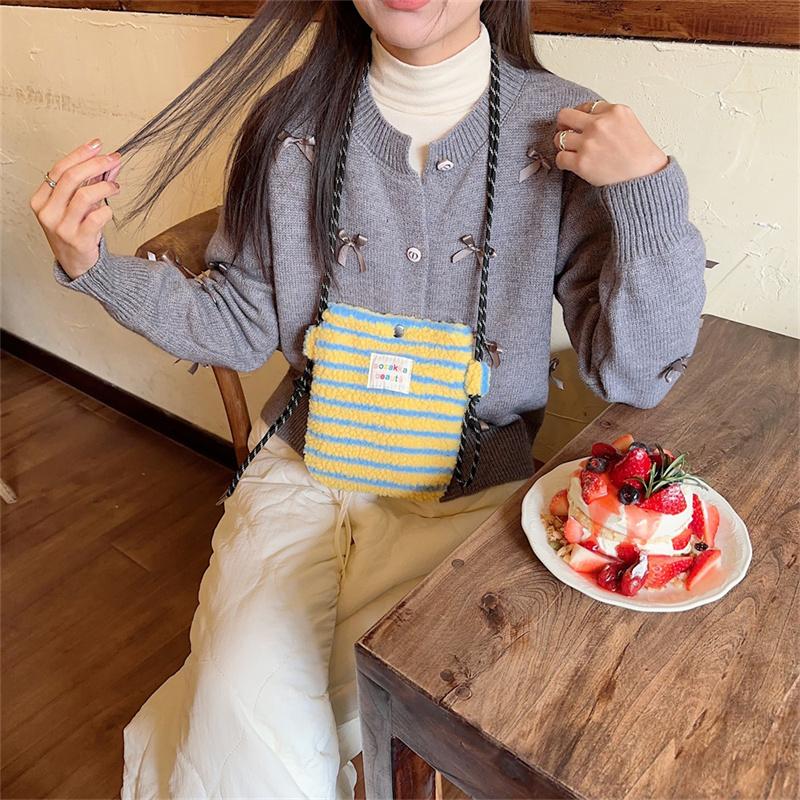 Neue Plüsch-Punkt-Umhängetaschen für Frauen Niedliche rosa Schultertasche Handtasche Geldbörsen Tragbare Handytasche CLE