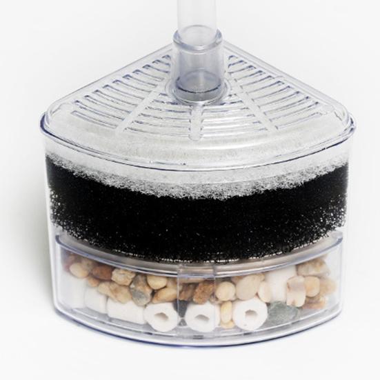 Aquarium Corner Filter Fish Tank Air Driven Sponge Filter Bio Filtration Corner Filter with Multi Kinds of Filter Media for Fry Shrimp Nano Fish Tank