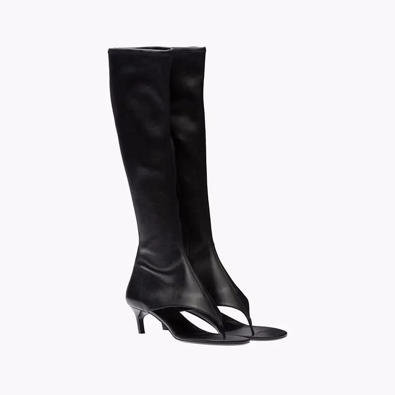 Fashion Ladies Spring and Summer New Slim Heel Pinch Toe Knee Length Cool Boots Fashionable Side Zipper Mid Length Women's Boots