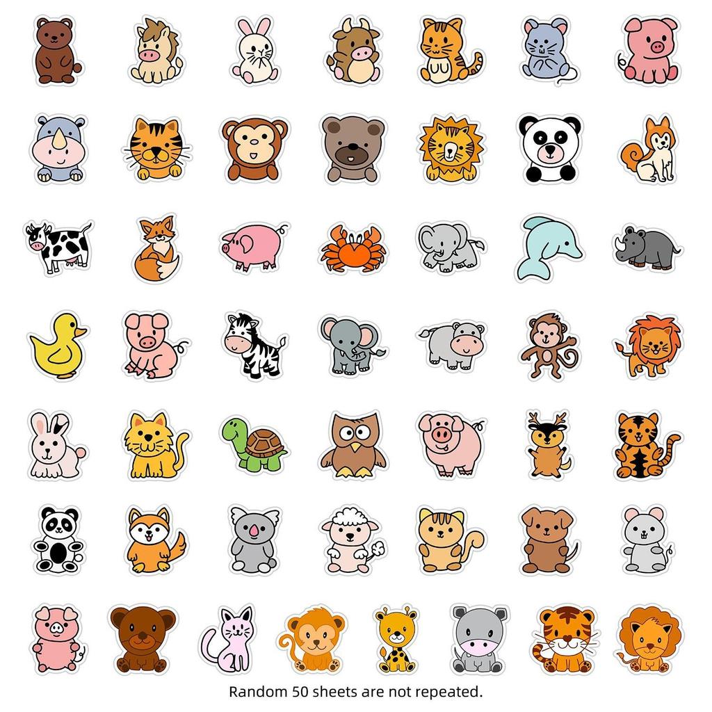 50PCS Cute Cartoon Animal Waterproof Stickers for Phones & Computers