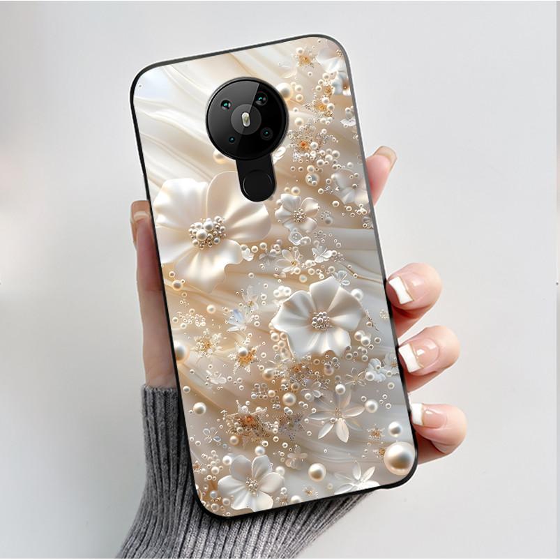 Printing Pattern Case For Nokia 5.3/Nokia 5.4/Nokia 3.4 Coque Soft Silicone Black Shell Cover Cute Flower Cartoon Casing Fundas