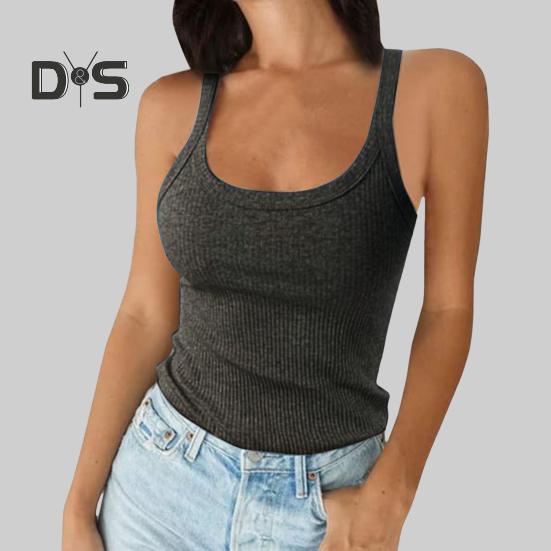Women's Sleeveless Tank Top Spaghetti Strap Scoop Neck Ribbed Knit Camisole Slim Fit Basic Cami Shirt for Daily Wear Beach Office