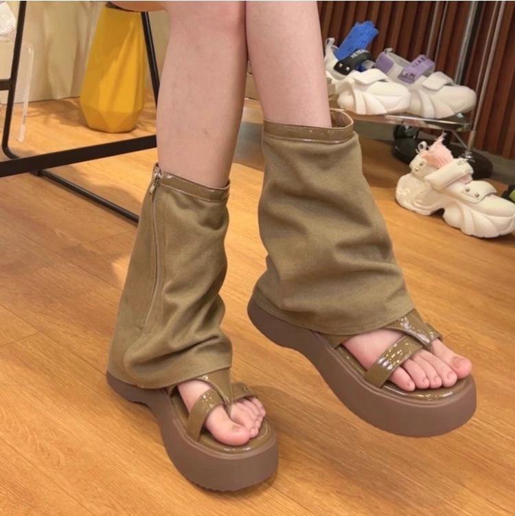 Retro Denim Zehen-Hosenstiefel! Sommersandalen tragen dicke Sohle Wasteland-Stil dünne kühle Stiefel