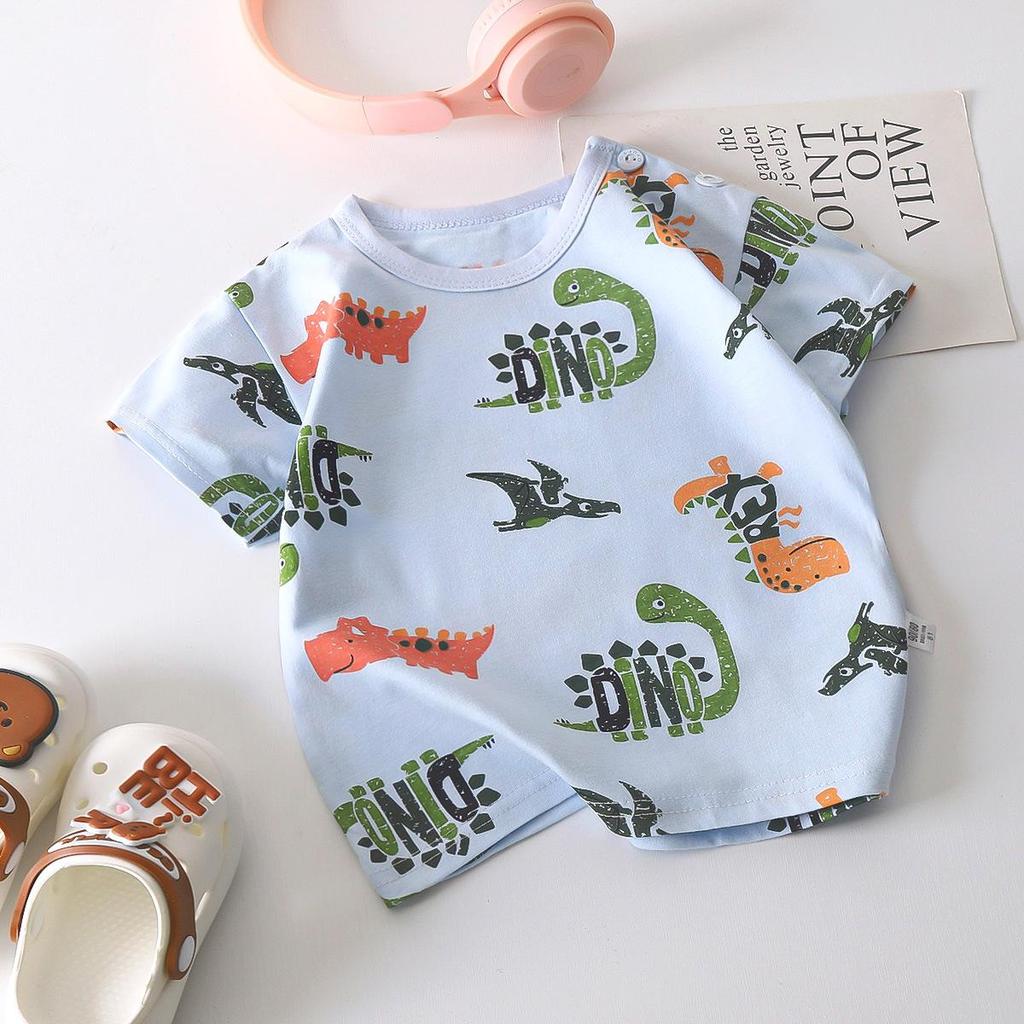 Letní trička s krátkým rukávem 2026 pro chlapce a dívky Miminko Jaro Kulatý výstřih Kreslený bavlněný top pro děti