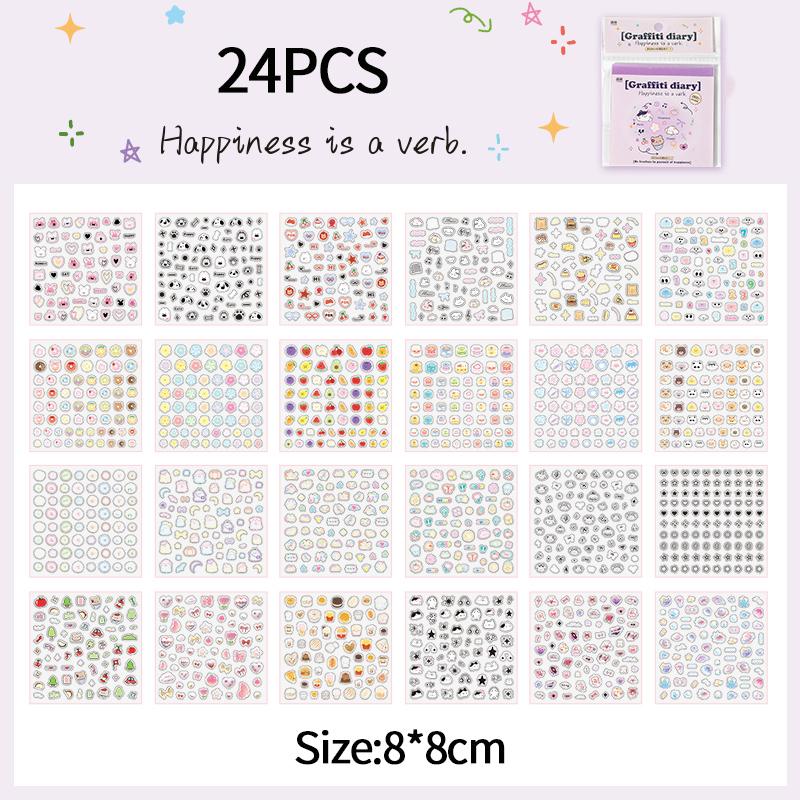 24/30pcs Cartoon Decorative Stickers Cute Flower Food Decals Party Favors Phone Case Decorations Journal Sticker