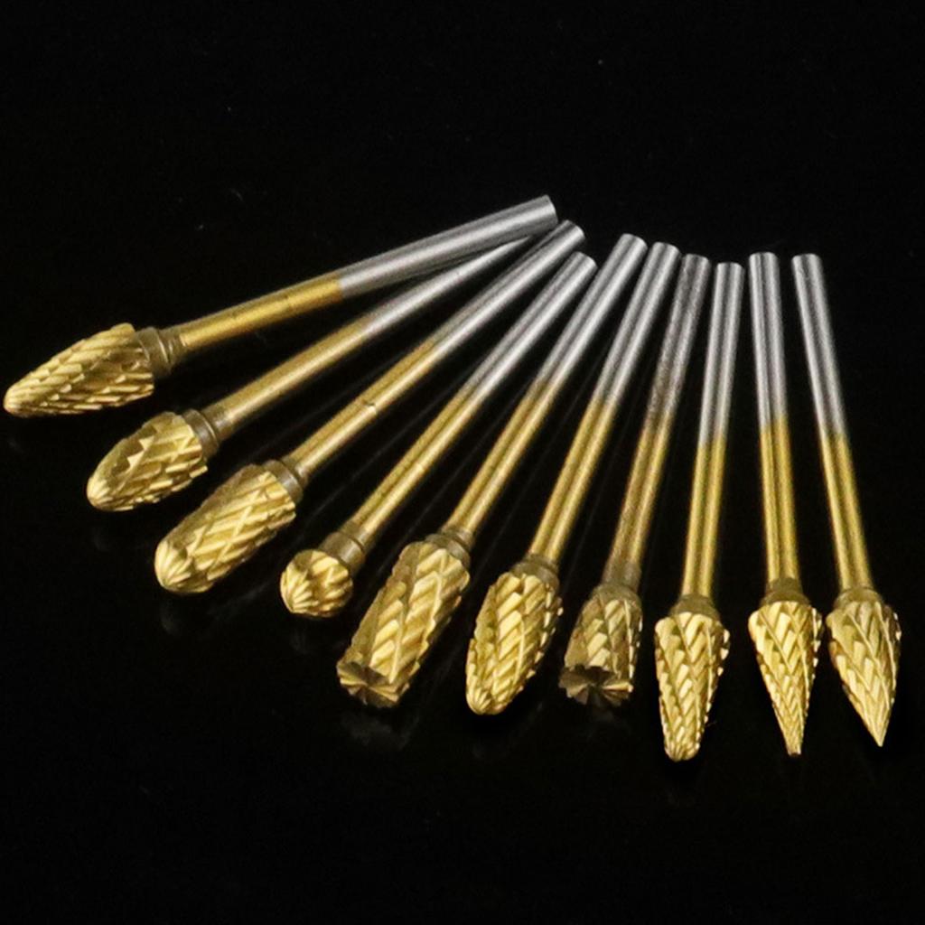 Set of 10 Alloy Steels Grinding Head Double Cut Rotary Burrs Grinder Bits for Precisions Metal and Woodworking Tasks