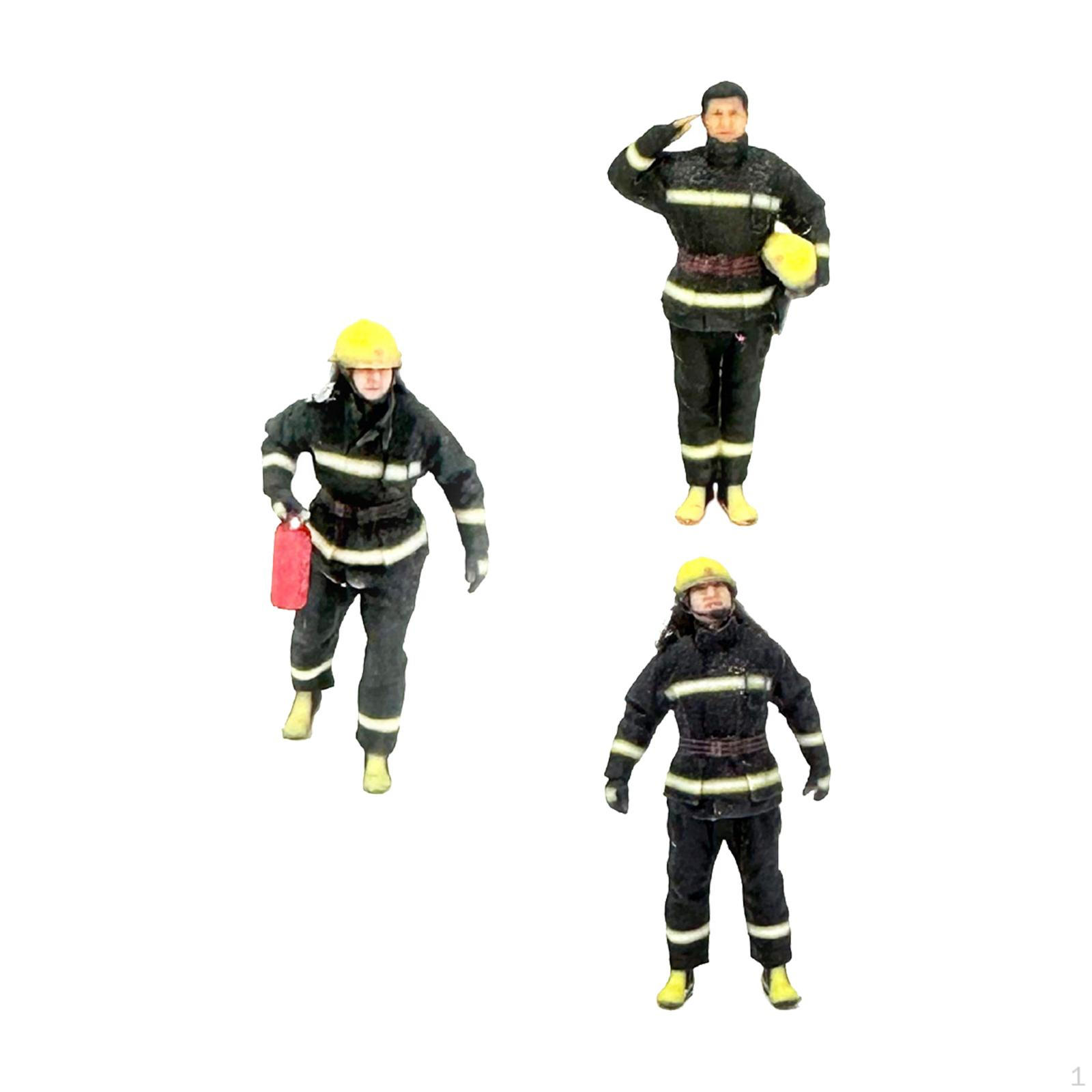 3 Pieces Miniature Firefighter Figures Sand Table Ornament Architecture Model Diorama Action 72th