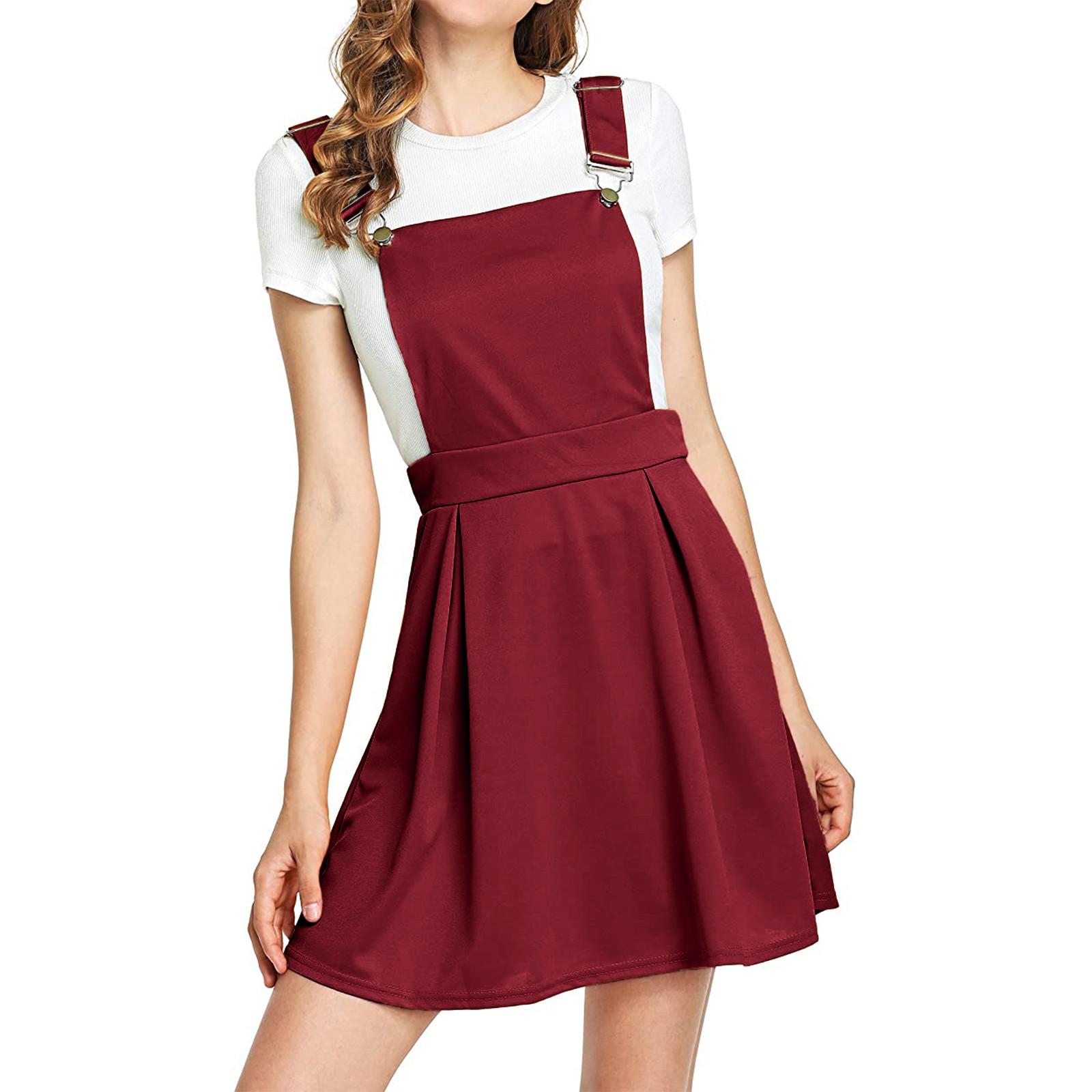 

Women s Summer Cute A-Line Straps Pleated Overall Pinafore Dress XL красный