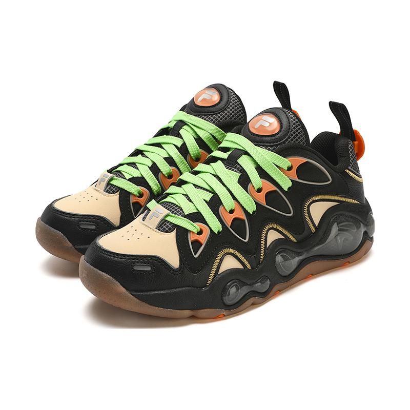 Fila Fusion Vertical Halloween Comfortable Versatile Durable Breathable Low-Top Retro Basketball Shoes Women Sneaker Black Yellow T12W343213FBC