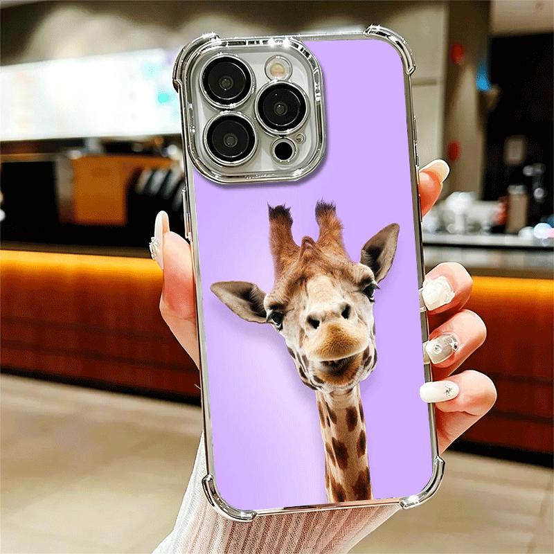 

Giraffe Animal Pattern Plating Phone Case For Iphone 16 17 Pro Max Air 16E 14 15 Plus 12 13 Mini Anti-Fall Airabag Cover iPhone 16 Pro