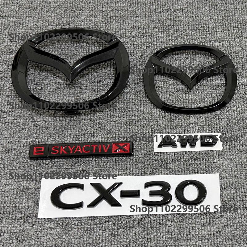 For Mazda CX-30 Black Front Logo CX30 Rear logo,SKYACTIV G E SKYACTIV X AWD Car Letter Badge Logo Trunk Decorative Sticker