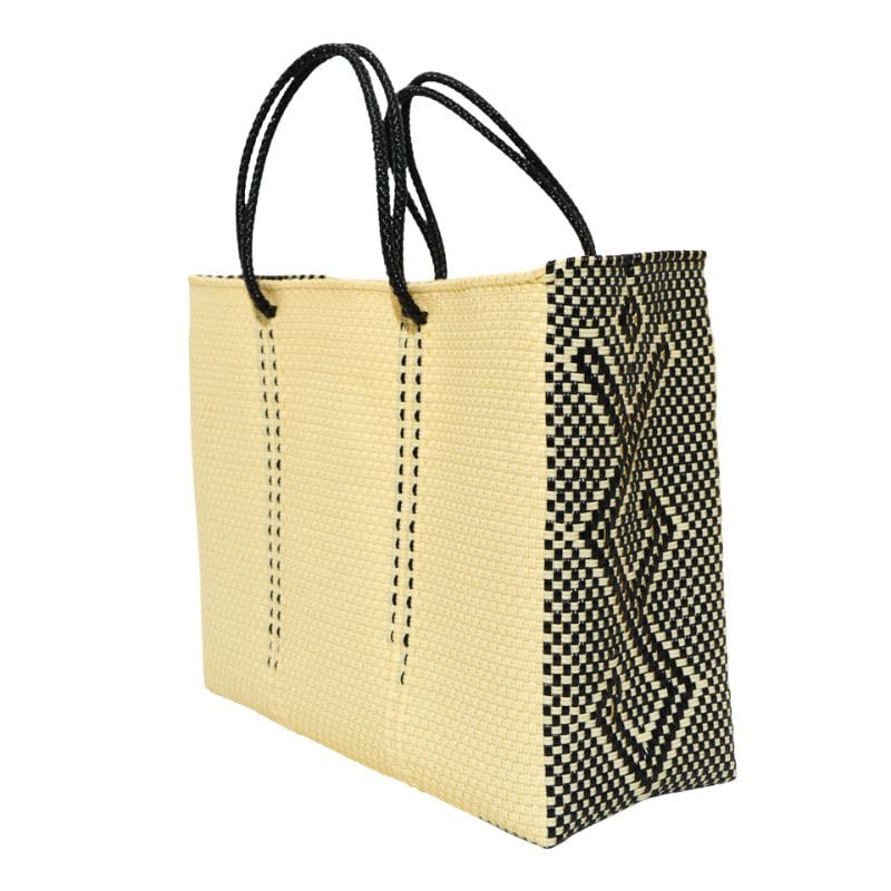 [Letra] FLOR - Handmade Basket Bag - Mercado Bag - CreamBlack (L)