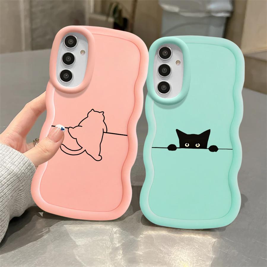 Hülle für Samsung Galaxy A16 A11 A52 A15 A14 A12 A21s A13 Weiche Handyhülle A05 A53 A33 A06 A04 A03 A23 A22 Süße Linie Katze
