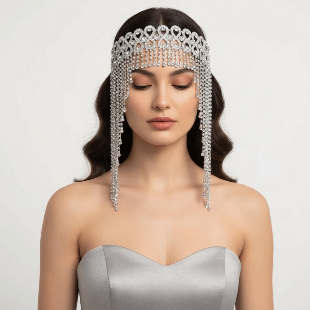 Long Tassel Sparkling Tiara Headdress Shiny Headpiece Cap Tassel Hair Chain  Party Props