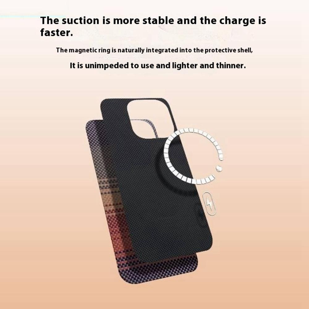 For iPhone 16 Pro Case Gradient Aramid Fiber Magnetic Phone Cover with Metal Lens Frame