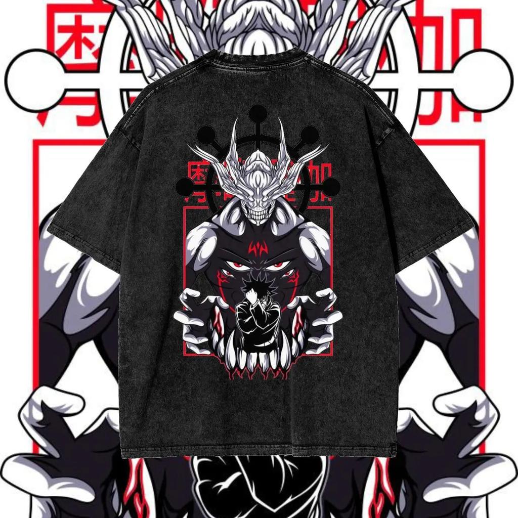 Gojo Satoru T-shirt For Men Women Anime Jujutsu Kaisen Printed Summer Vintage Washed Men's T-shirt Cotton Tops Clothing