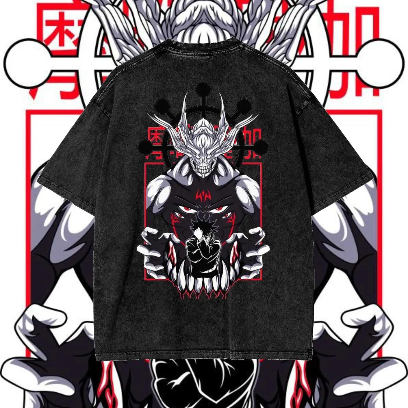 

Футболка Годжо Сатору для мужчин и женщин, аниме «Магическая битва», с принтом, летняя, винтажная, выстиранная, мужская футболка, хлопковые топы, одежда M