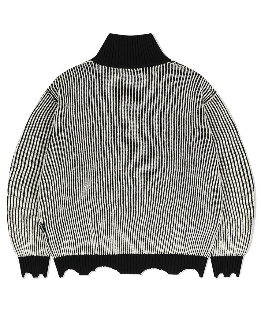 MAHAGRID Cutting Contrast Half Zip-Up Knit Ivory(Mg2Efmk641A)