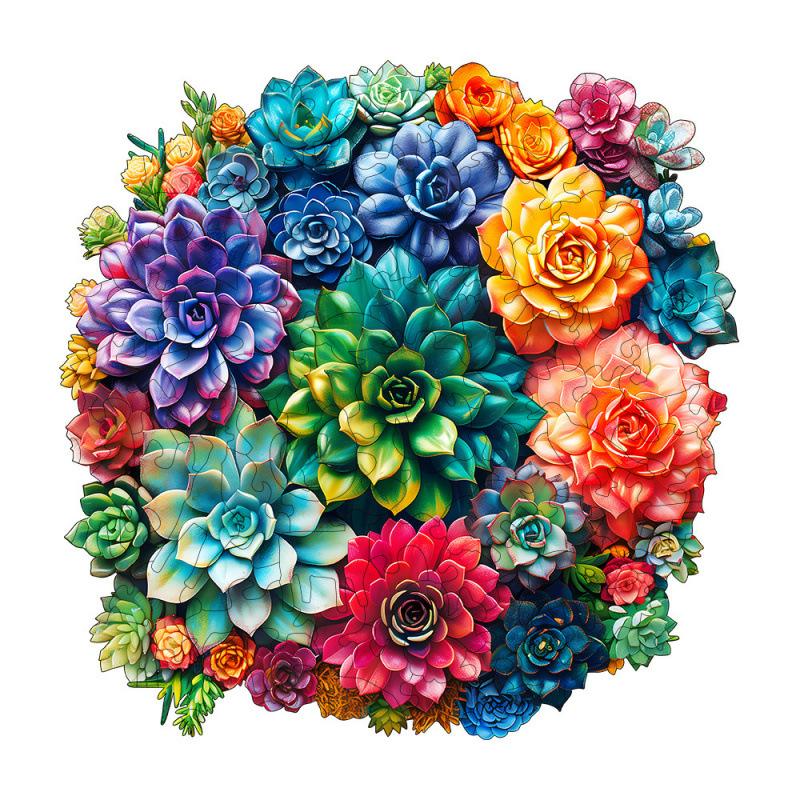 Succulent Potted Flowers Wooden Puzzle Small Animal Shape Block Irregular Flat Puzzle