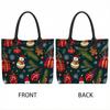  Christmas Print Tote Bag Large Capacity Casual Canvas Shopping Handbag for Holiday Use