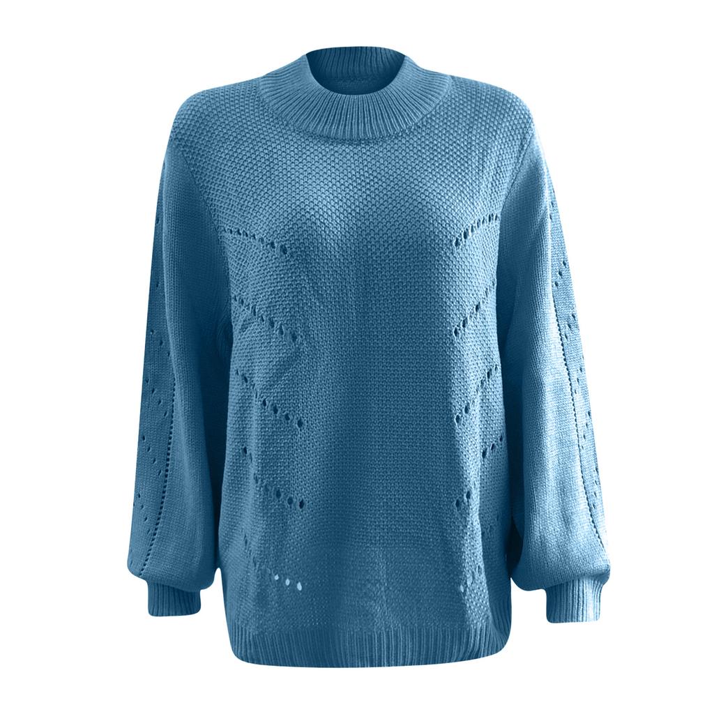 Fashion Women Solid Color Round Neck Sweater Long Sleeve Pullover Sweater Casual Tops