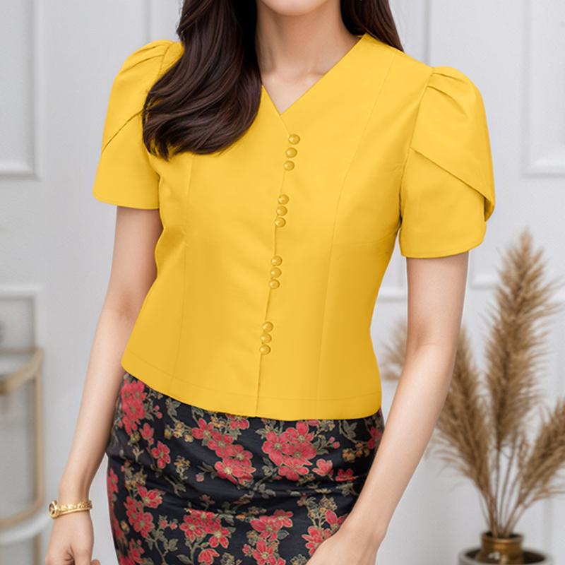 ZANZEA Women Casual V-Neck Solid Color Short Sleeve Blouse