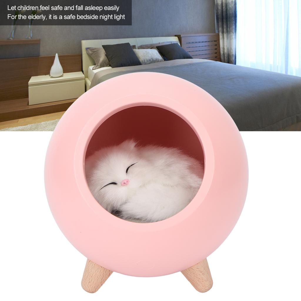 Warme schlafende Nachtlampe, LED-Nachttischlampe, USB-Aufladung, Kinderzimmer-Nachtlicht mit Katzenpuppe