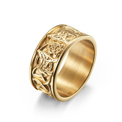 Punk Rock Titanstahl Keltischer Knoten Runde Fingerringe für Männer Retro Schmuck Schwarz Gold Silber Farbe Größe 7-12