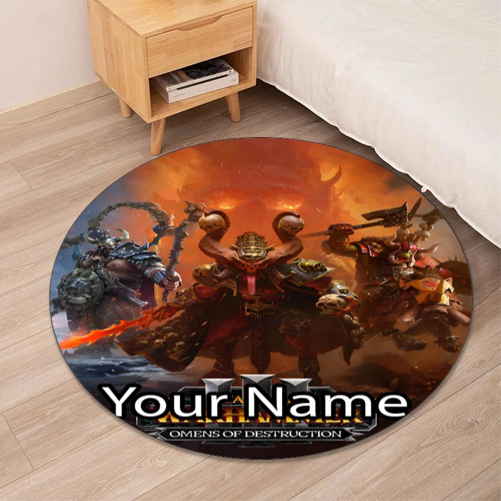 Custom Name Total War Warhammer Printed Round Rug Carpet Chair Rug Area Rug Entryway Doormats,for Office Chair Living Room Bedroom Kitchen Room.
