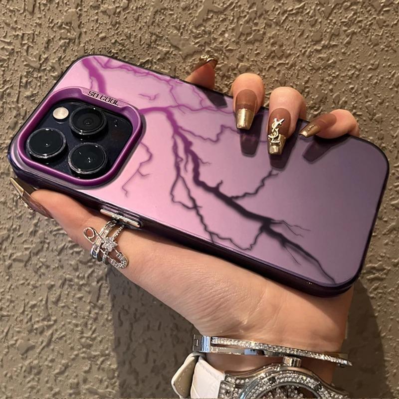 Luxury Lightning Graphic Matte Hard Case for iPhone 16 15 14 13 12 11 Pro Max XS X XR 8 7 Plus Shockproof Plating Cover