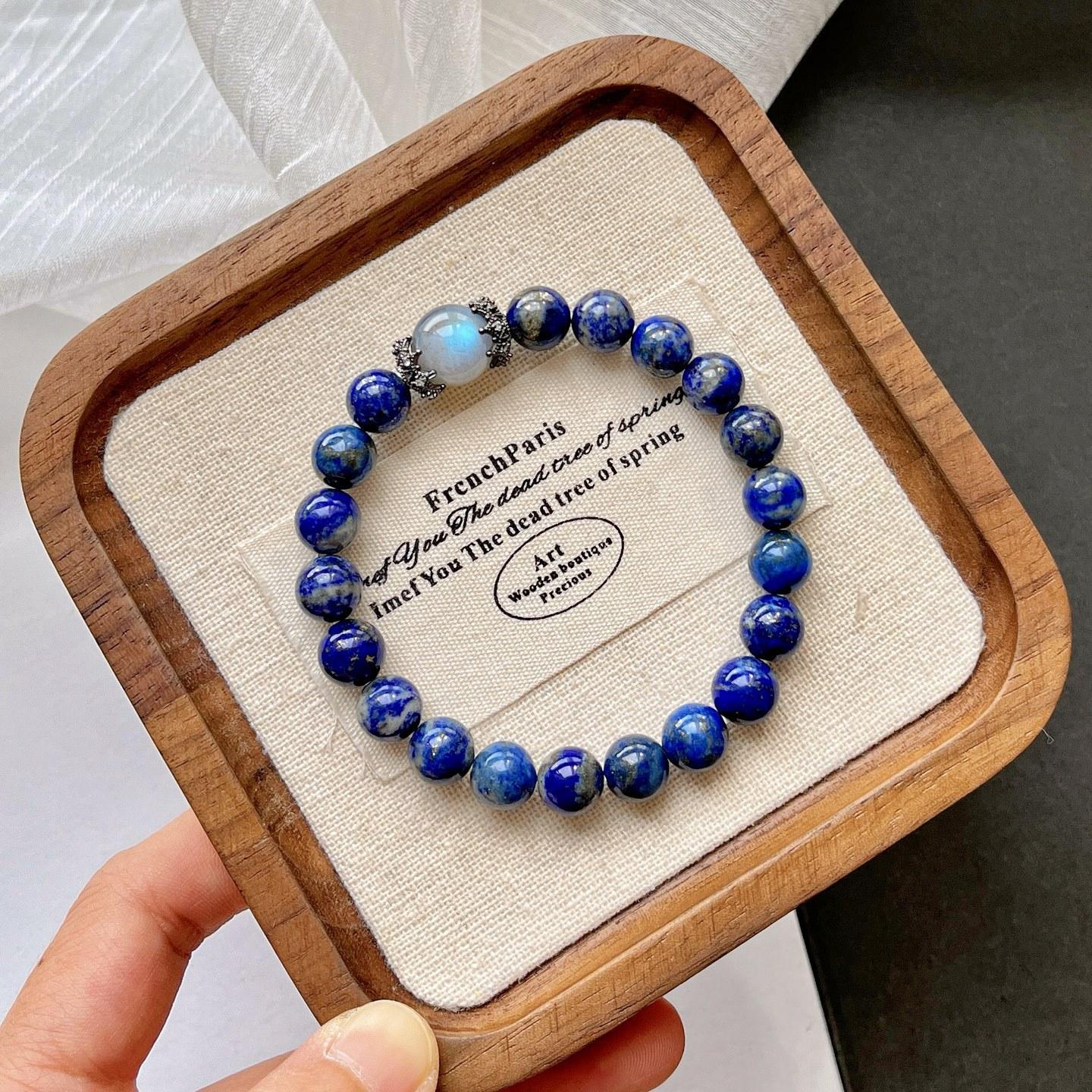 Natural Lapis Lazuli Strong Blue Gray Moonstone Bracelet Bracelet.