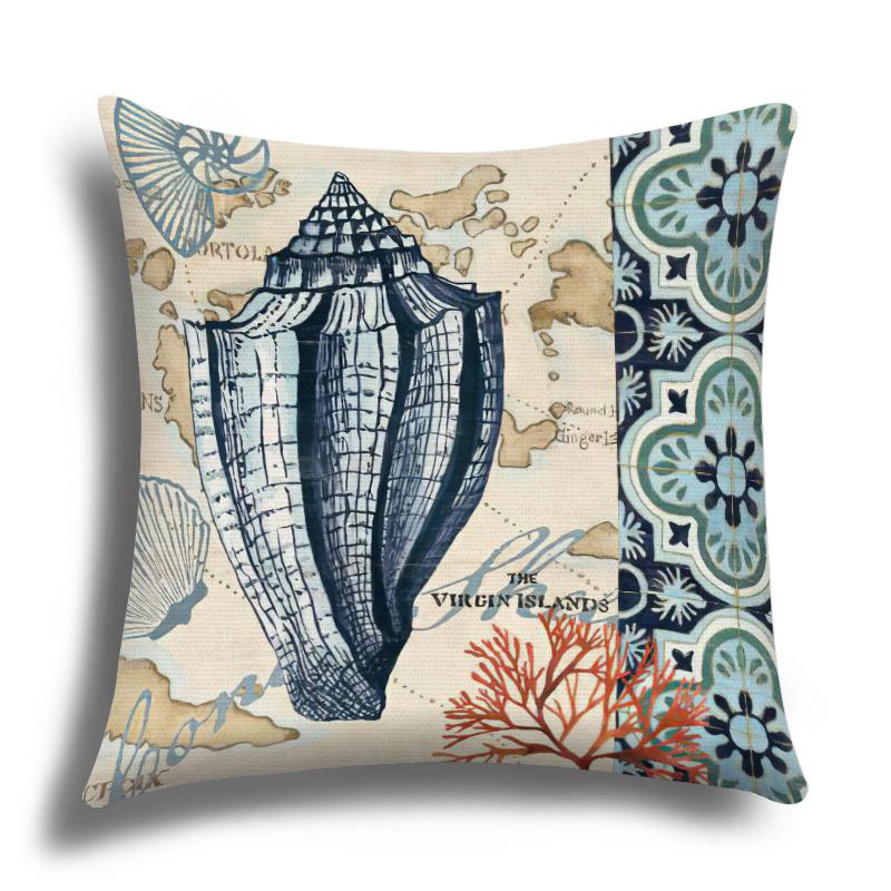 Linen Pillowcase, Marine Life Printing Cushion Cover 40x40 50x50 60x60, Suitable for Bed Car Sofa, Pattern Can Be Customized