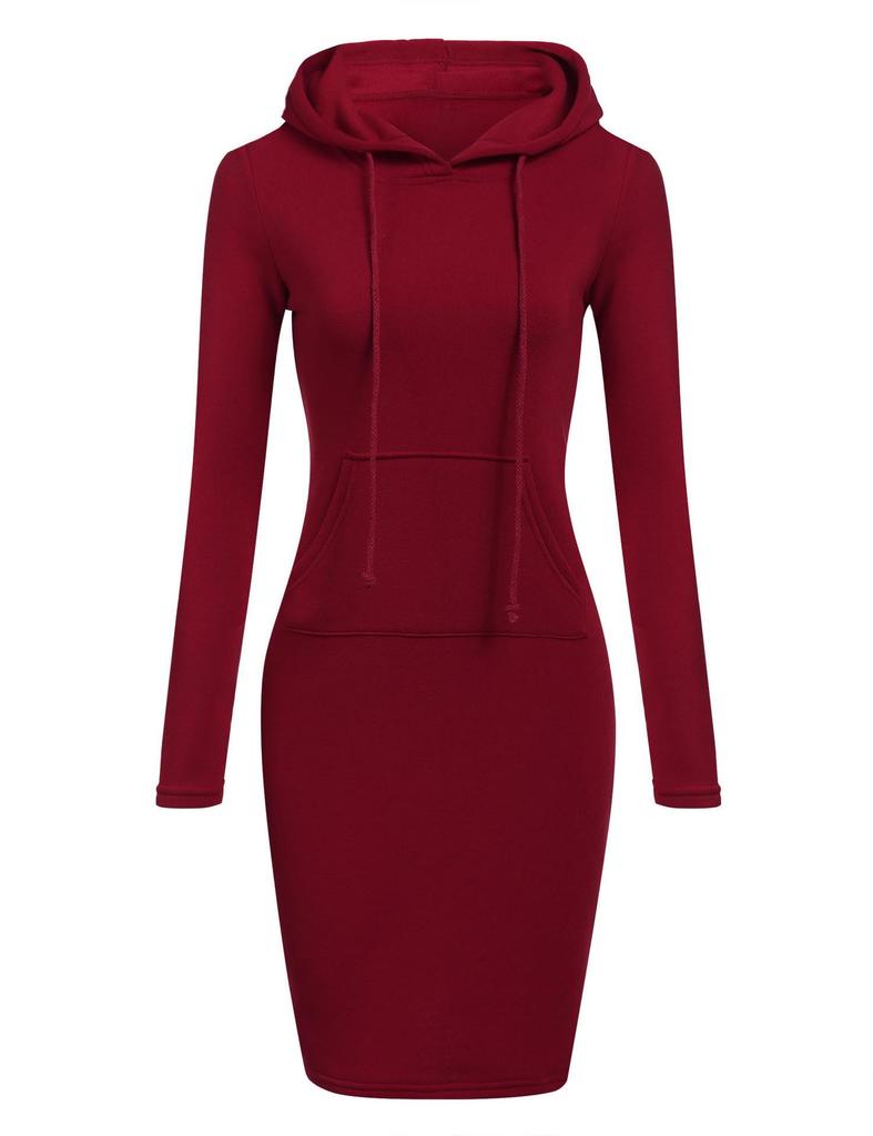 2026 Autumn/Winter European American Women's Solid Color Hooded Long Sleeve Dress