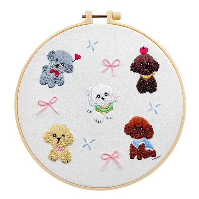 Beginner Embroidery Kits for Adult Easy to Learn Dog Embroidery Pattern from Video & Instruction Needlepoint Kits