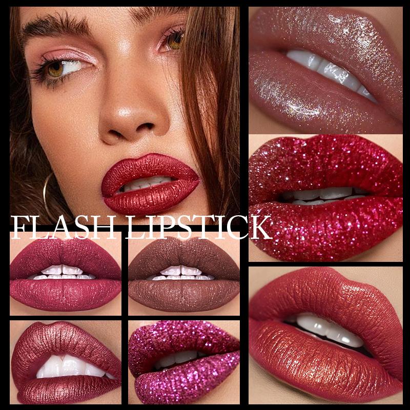Diamond Shimmering Lipstick Set,High Pigmented Glitter Metallic Lipstick Glitter Lipgloss Lips Makeup Cosmetics Sexy Make Up