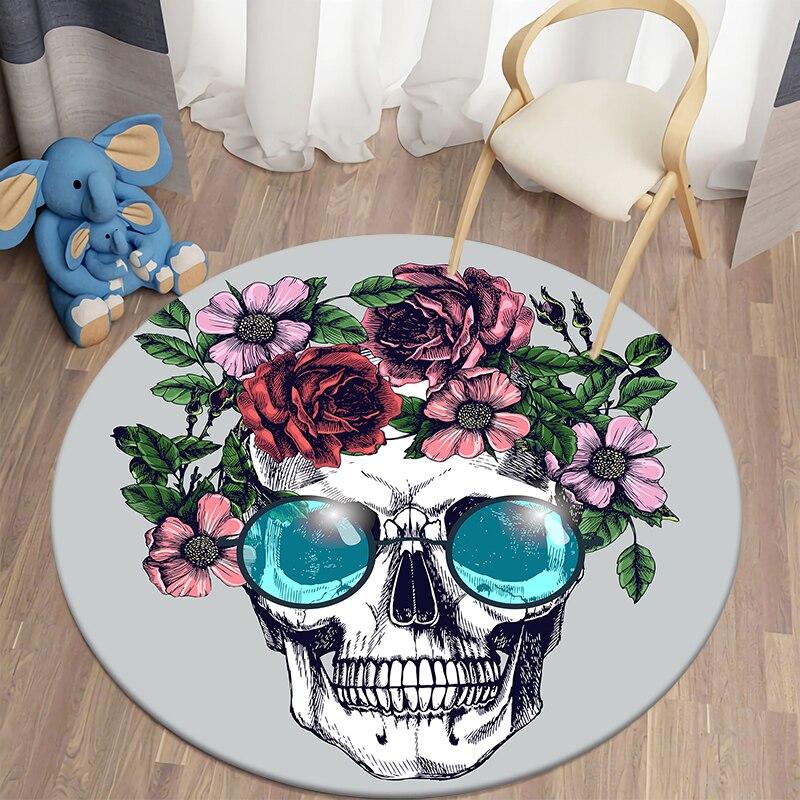 Skull Terror Art HD Printed Round Carpet for Living Room Rugs Camping Picnic Mats Bedroom Rug Flannel Anti-Slip Yoga Mat Gifts