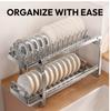 Premium Stainless Steel Pull Out Dish Rack Kitchen Cabinet Drawer Bowl Plate Drying Multi Size Storage Organizer
