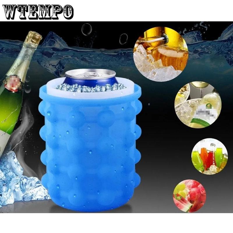 WTEMPO Secchiello per ghiaccio in silicone piccolo, per la casa, per l'esterno, portatile, per il ghiaccio, per il bar, per il ghiaccio, refrigerato, in silicone, con coperchio
