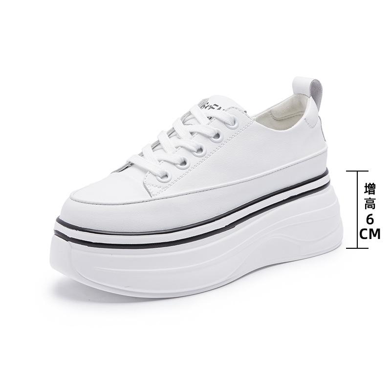 Shoes Women's  New Leather Inner Heightened Thick-soled Color Matching Platform Shoes Breathable All-match Casual White Shoes Women