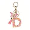 Fashionable Crystal Letter Keychain Sparkling Butterfly Tassels Charm Keyring Ornament for Women Girls Accessories