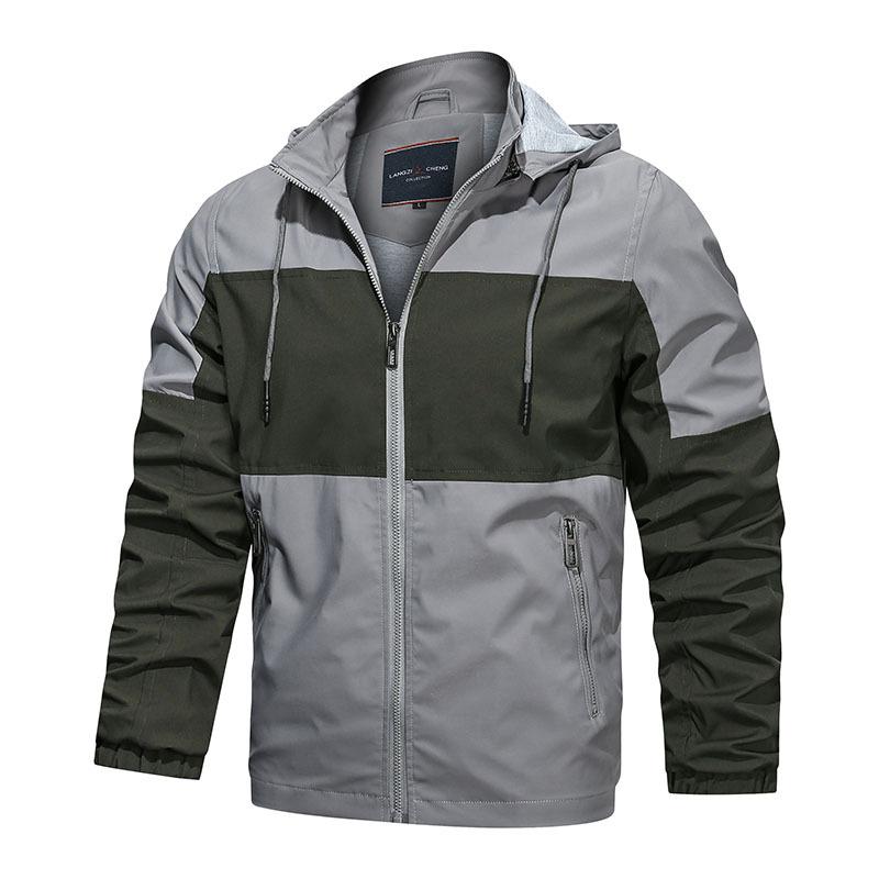 Cross Border And New Men's Jacket Direct Contrasting Color Hooded Zipper Casual Jacket For Men