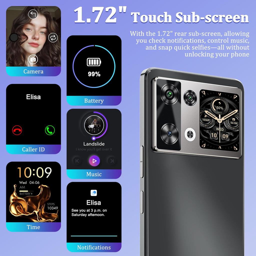 CUBOT P90 Smartphone Android 15, 24GB RAM+256GB ROM, 6.88" HD+ 120Hz Display, 1.72" Rear Touch Screen, 64MP+16MP, 5100mAh, NFC/Face ID/Fingerprint