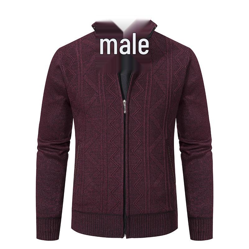 

2024 Men s Trendy Autumn/Winter Knit Zipper Cardigan with Stand Collar 3XL бордовий
