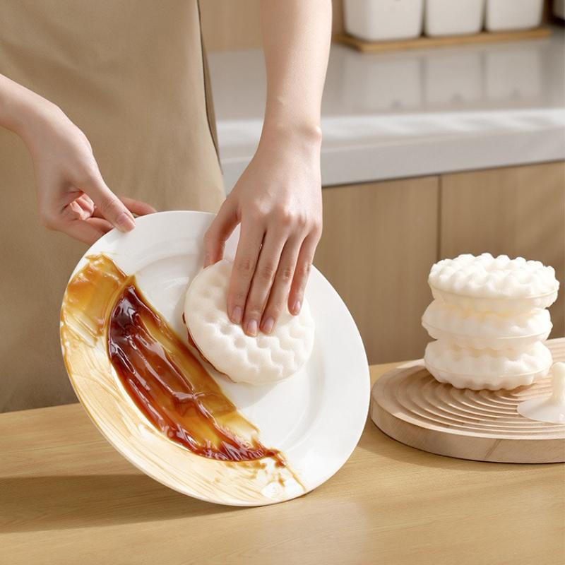 2Set Double-Sided Sponge Clean Brush With Suction Cup Household 3D Honeycomb Dishwashing Brush Kitchen Scouring Pad Clean Tool