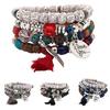 Bohemian Dames Kwast Vleugel Schijf Bedel Natuursteen Kralen Meerdere Lagen Armband