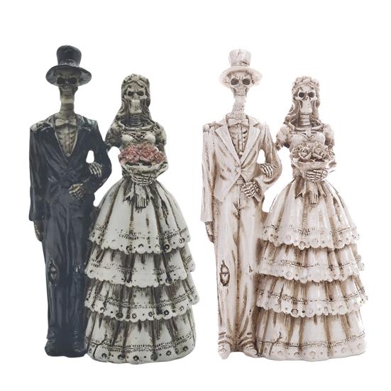 Skeleton Bride and Groom Figurine Resin Couples Skull Ornaments Wedding Couple Statue