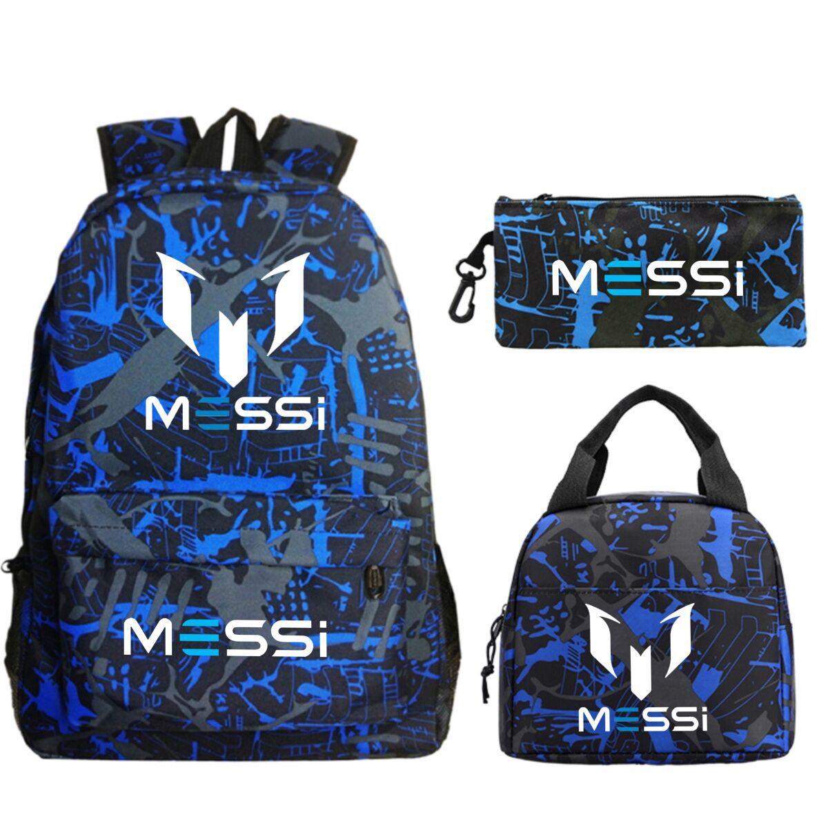 Girlsiii Shoes Unisex Kids Black/Blue Football Star Peripheral Printing Youth Student Schoolbag Meal Bag Pencil Bag Combination Three-Piece Set